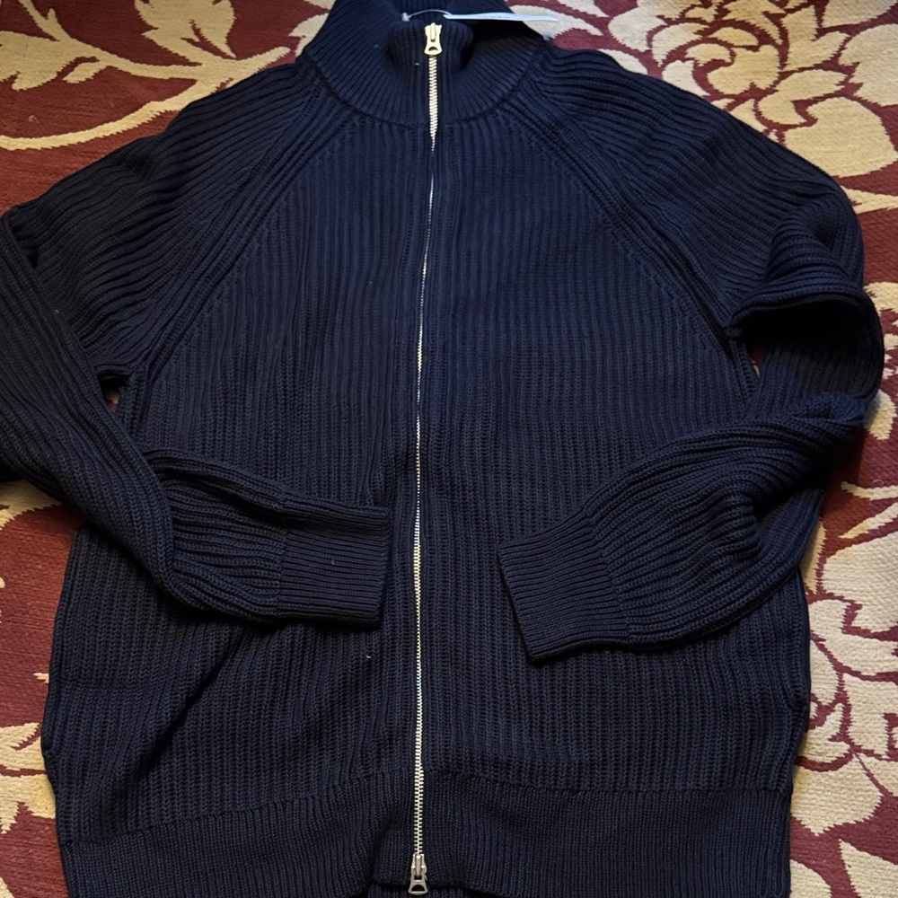 J. Crew Men's Navy Full-Zip Ribbed Sweater